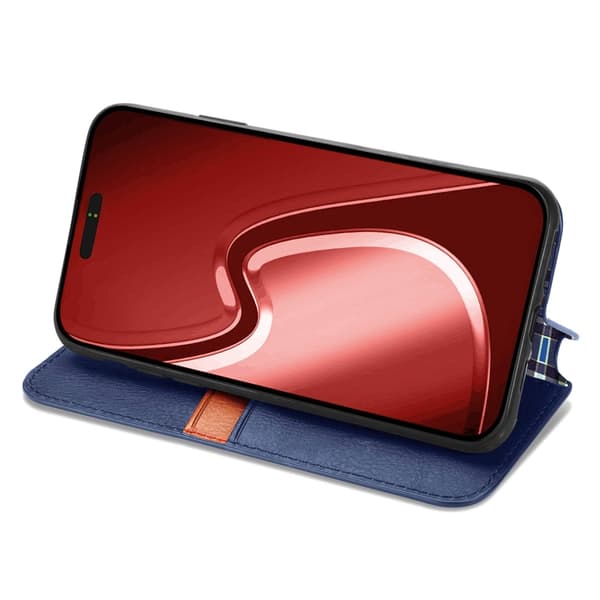iPhone 16 Pro Max Cubic Grid Pressad Magnetisk Läder Skal - Fodral Blå