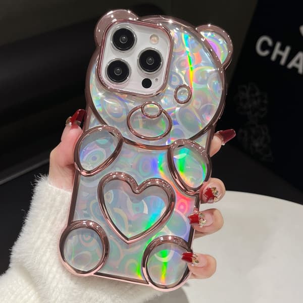iPhone 16 Pro Bärformad Elektropläterad Laser TPU Skal Rosa