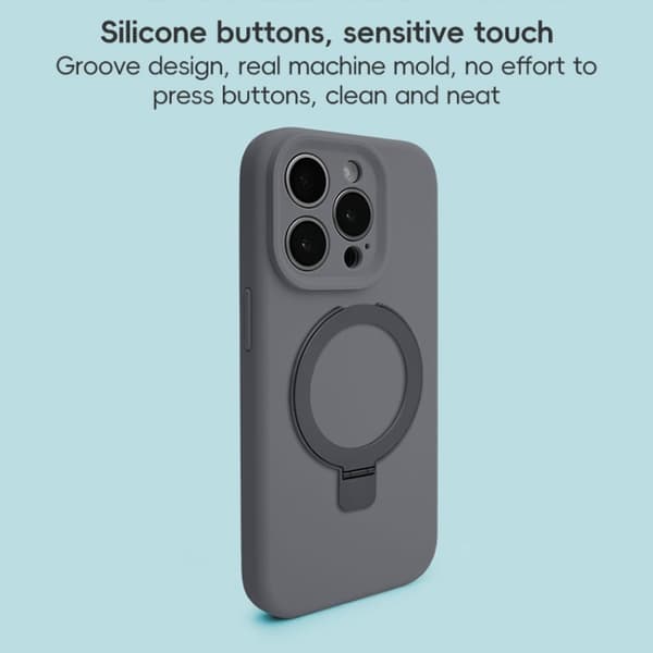 iPhone 16 Pro Precision Hole Liquid Silicone MagSafe Metallring Hållare Skal Grafit