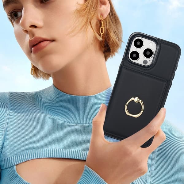 iPhone 16 Pro RFID Antistöld Kort Ringhållare Skal Svart