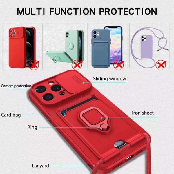 iPhone 16 Pro Max Skal med Sliding Camshield Magnetisk Kortficka Silikon Rosa
