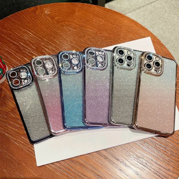 iPhone 16 Pro Max Skal med Diamant Gradient Glitter TPU - Skydda din telefon med stil! Gradientblå
