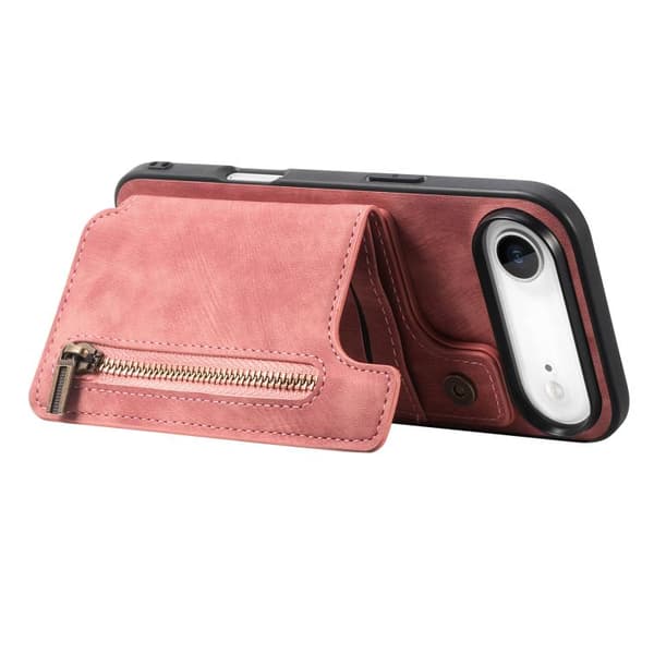 iPhone 17 Air Retro Läder Zipper Skal Rosa