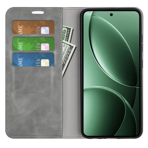 Redmi K80 / Poco F7 Pro - Retro-skin Magnetisk Läderfodral Grå
