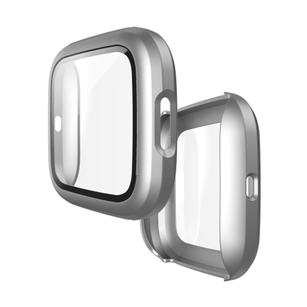 För Fitbit Versa 2 Bränsleinsprutning Frostat PC-skal + film av härdat glas Silver