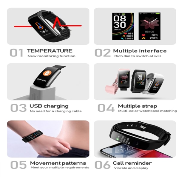 C6T 0,96 tums färgskärm Smart Watch IP67 Vattentät Blå