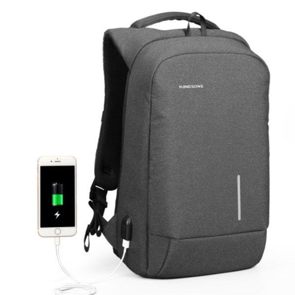 KINGSONS KS-3149 Laptop Ryggsäck College Student Anti-Stöld USB Axelväska 15,6-tum