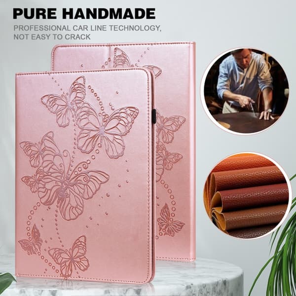 Samsung Galaxy Tab S8 Prägad Fjärilsdesign Läderfodral Rosa