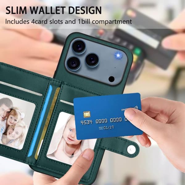 iPhone 18 Pro Max / iPhone 17 Pro Max Skal med RFID-skydd och kortfack Grön