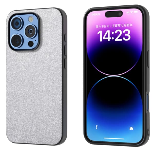 iPhone 16 Pro Max Glitter Shockproof Skal med Svart Ram Silver