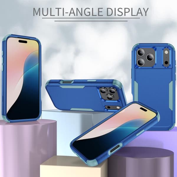 iPhone 18 Pro Max / iPhone 17 Pro Max Skal - Stötabsorberande TPU + PC Kungsblå + Grågrön