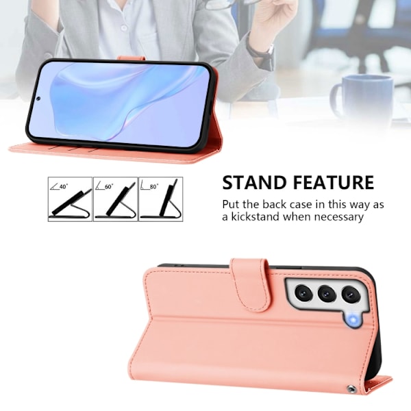 Samsung Galaxy S22+ 5G Skal i läder med lanyard, solid färg Rosa