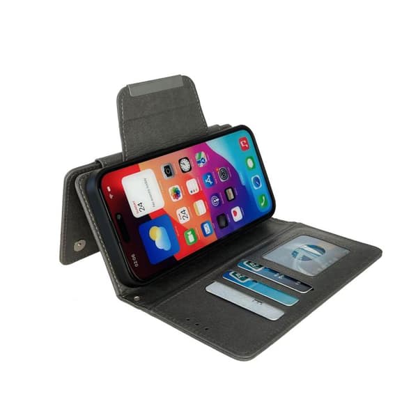 iPhone 18 Pro / iPhone 17 Pro Skal Läderfodral med Multifunktionell 7-Korts Fack Grå