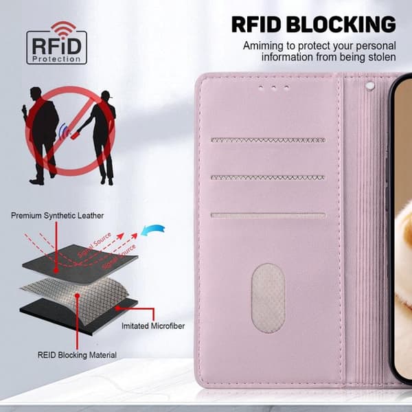iPhone 18 Pro / iPhone 17 Pro Skal läderfodral med söta katter Roséguld