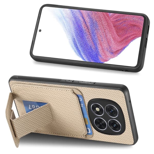 Redmi Note 14 5G - Kolfiber Kortfodral med Fällbart Ställ Kaki