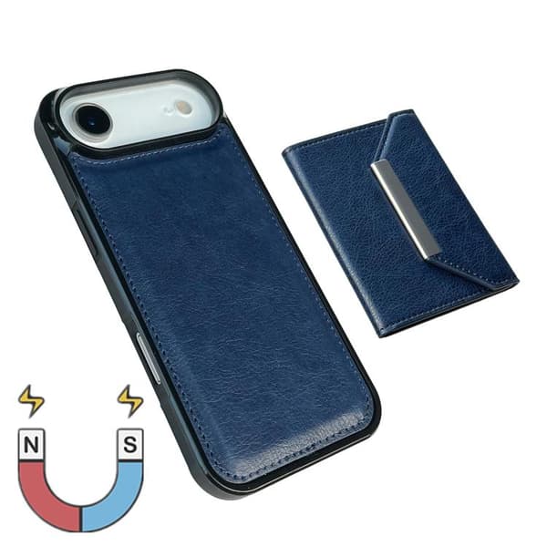 iPhone 17 Air Skal med Solid Färg och Metallspänne för Kortfack Blå