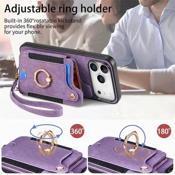 iPhone 17 Pro Retro Skinnkänsla Ring Multi-kort Plånboks Skal Purpur