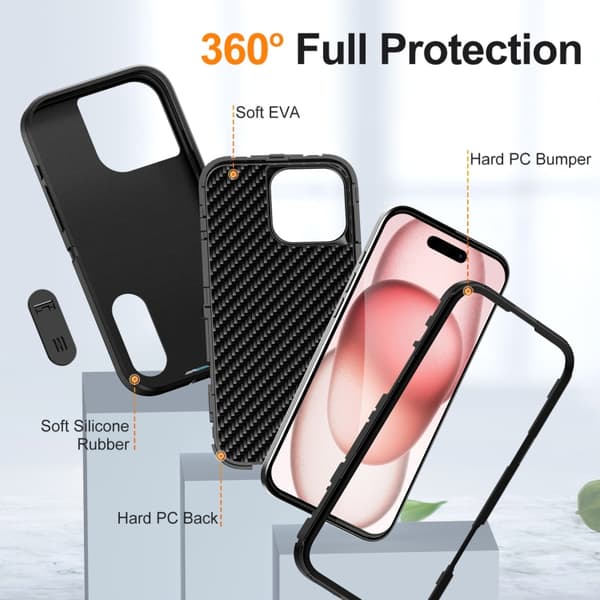 iPhone 16 Pro Max Rugged Skal PC + Silikon med Hållare Svart