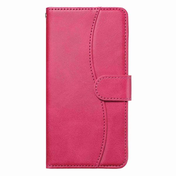 iPhone 17 Skal läderfodral med dubbelvikning och S-form Rosröd