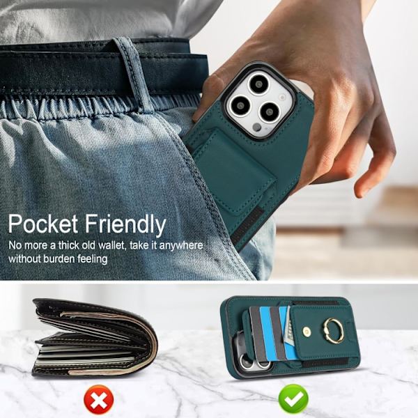 iPhone 16 Pro Elastisk Kortväska Ringhållare Skal Mörkgrön