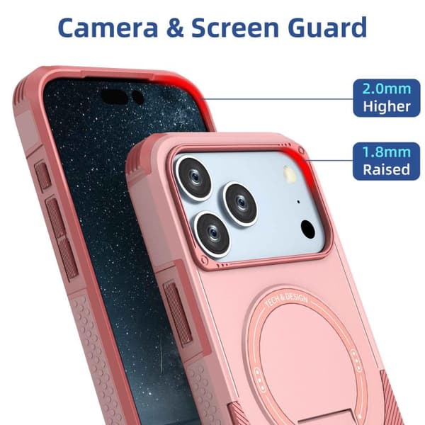 iPhone 18 Pro Max / iPhone 17 Pro Max Skal med Armor MagSafe Hållare - PC Hybrid TPU Rosa
