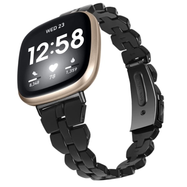 För Fitbit Versa 4 / Sense 2 Universal Rhombus Resin Watch Band Black