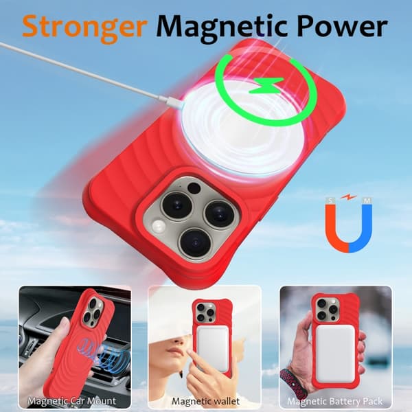 iPhone 16 Pro Max Wave Texture MagSafe Magnetisk Flytande Silikon Skal Röd