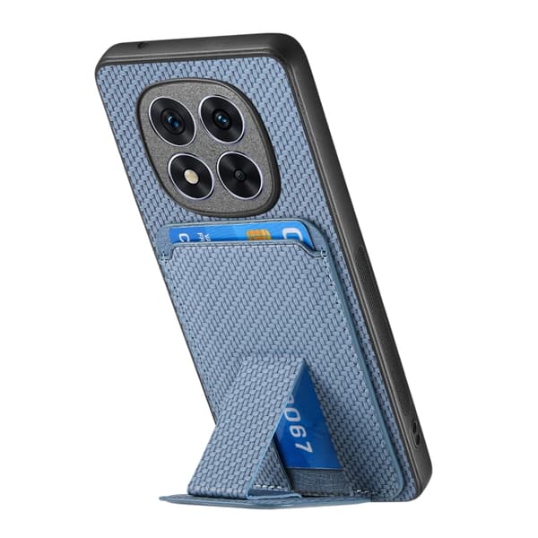 Redmi Note 14 5G - Kolfiber Kortfodral med Fällbart Ställ Blå