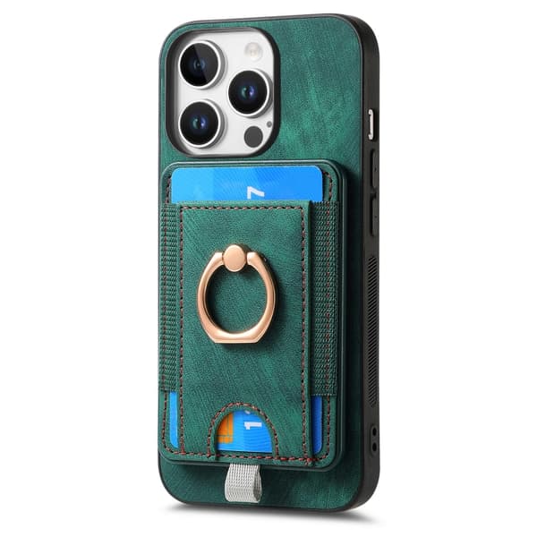 iPhone 16 Pro Retro Delbart Magnetisk Kortväska Läder Skal Grön