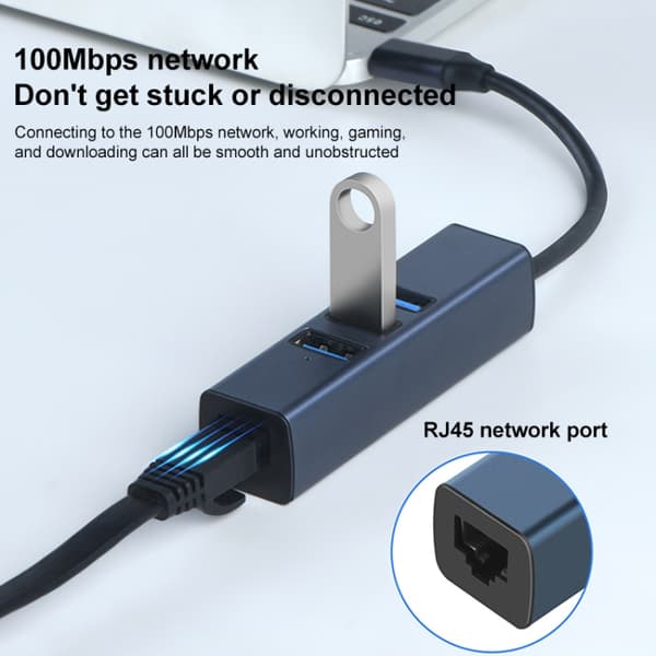 RDS 6307 4-i-1 USB Hub Adapter - USB 3.0, Dual USB 2.0 & RJ45 Ethernet - Kompakt och Hållbar Design