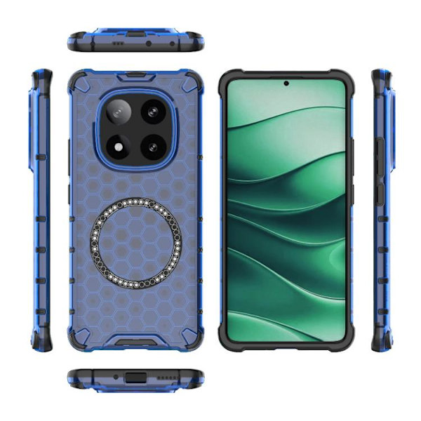 Redmi Note 14 Pro 5G - Honeycomb Magnetisk Ring Stötsäker Mobilskal Blå