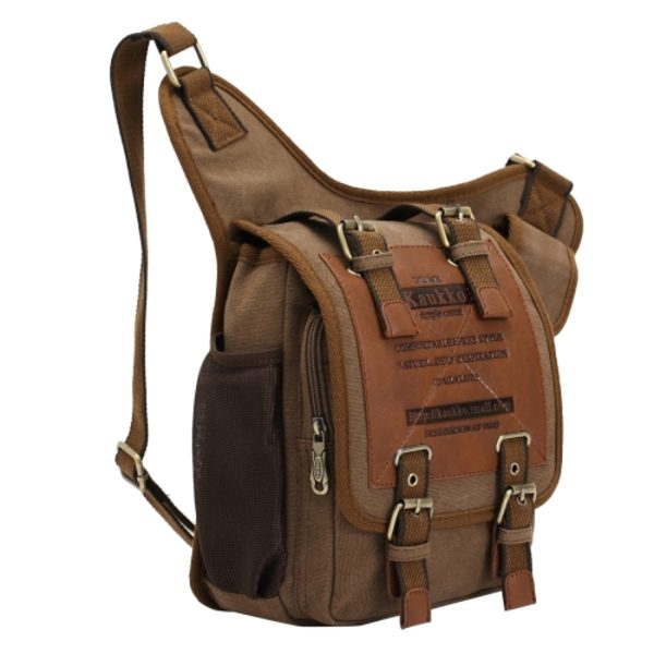 KAUKKO FH03 Retro Style Herr Canvas Crossbody Väska Messenger Väska Utomhus Vandring Camping Väska Kaki