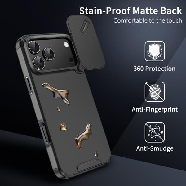 iPhone 18 Pro / iPhone 17 Pro Skal med Sliding Camshield TPU + PC Svart