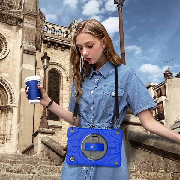 Samsung Galaxy Tab A8 Bat Hand Grip Ställning Tabletfodral Blå Svart