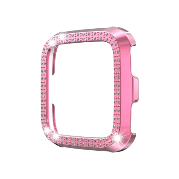 För Fitbit versa / versa lite PC Double-Row Diamond-Encrusted Protective Shell Pink