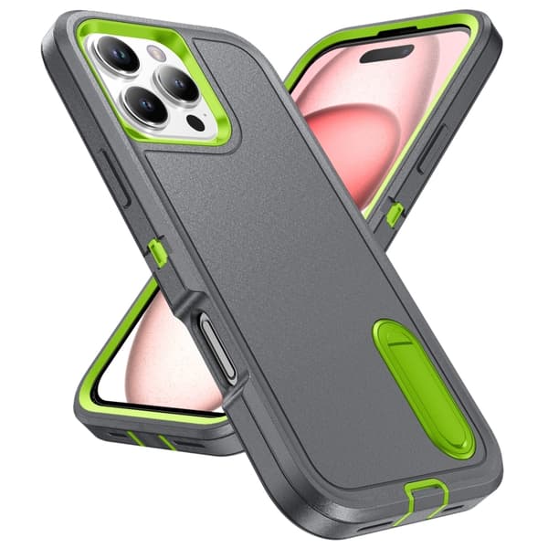 iPhone 16 Pro Max Rugged Skal PC + Silikon med Hållare Grå & Frisk Grön