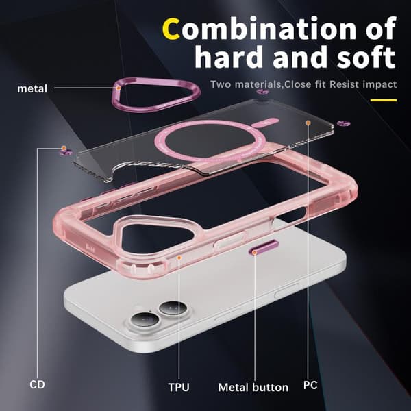 iPhone 17 Skal - TPU + PC med MagSafe Magnetisk Design Transparent rosa