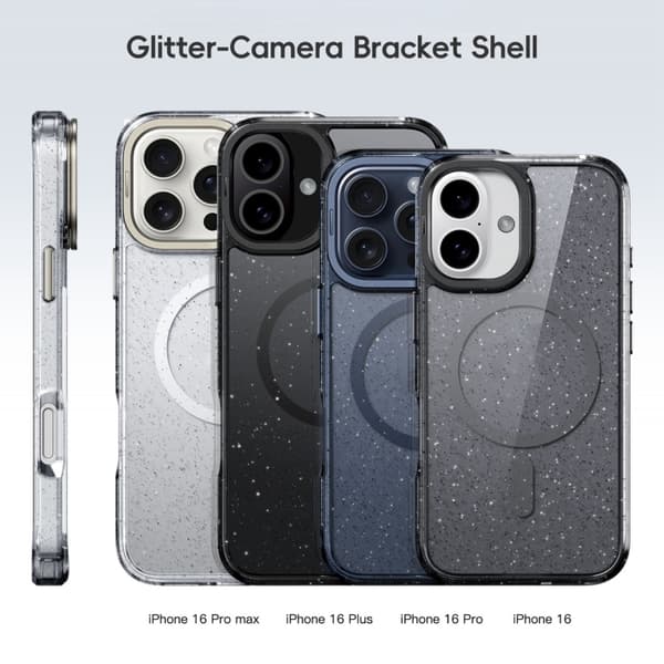 iPhone 16 Pro Max Glittrande Pulver Linshållare MagSafe Magnetisk Skal Transparent titanblå