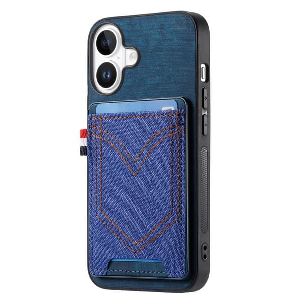 iPhone 17 Skal - Denim Textur med Kortfack Blå