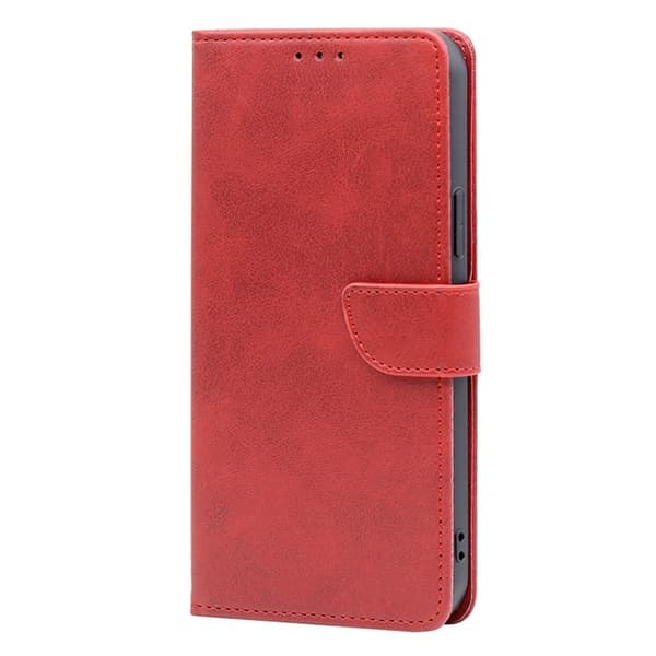 Redmi Note 14 5G - Läderfodral med Kalvskinn och Spänne Flip Röd
