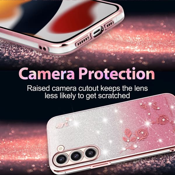 Samsung Galaxy S23+ 5G Skal med Gradient Glittrande Blommor Rosa