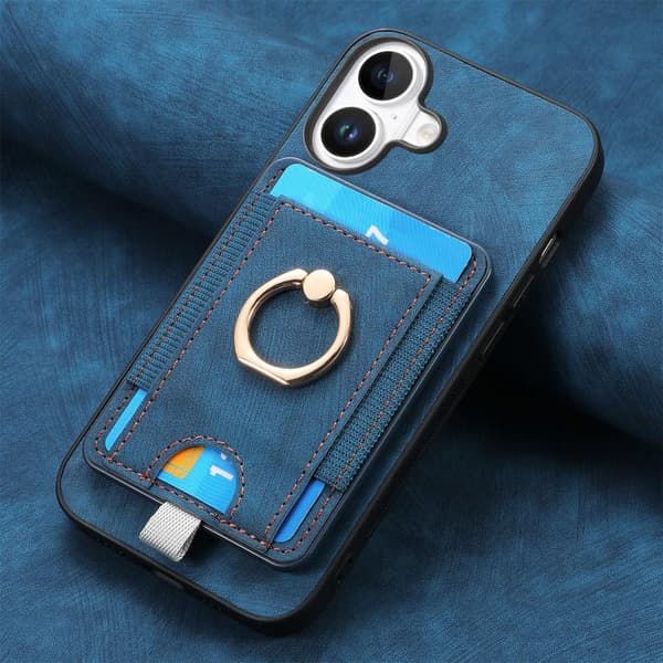 iPhone 17 Skal läderfodral med delbart magnetiskt kortfack Blå