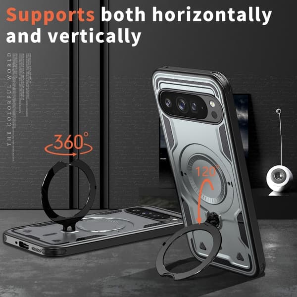 för Pixel 9 Pro XL Skal - PC Hybrid TPU Armor med MagSafe Ringhållare Grå