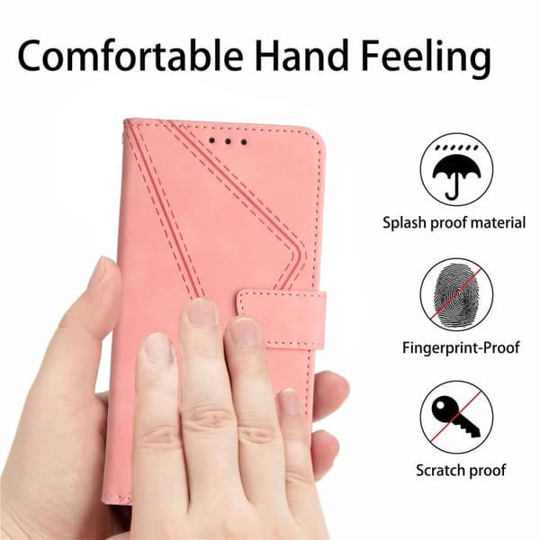 iPhone 17 Pro Skal Läderfodral med Stitching och Prägling Rosa