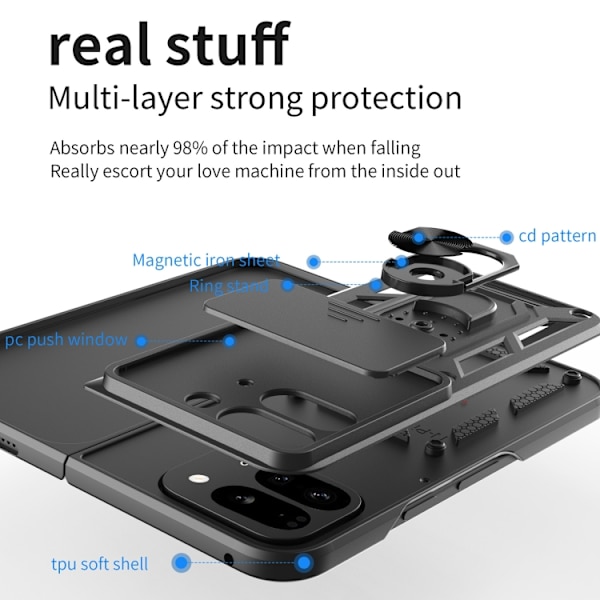 för Pixel 9 Pro Fold Skal med Glidande Kameraskydd - TPU+PC Design Blå