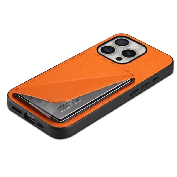 iPhone 16 Pro Max D04 Kalvtextur Dubbelkortshållare Skal Orange