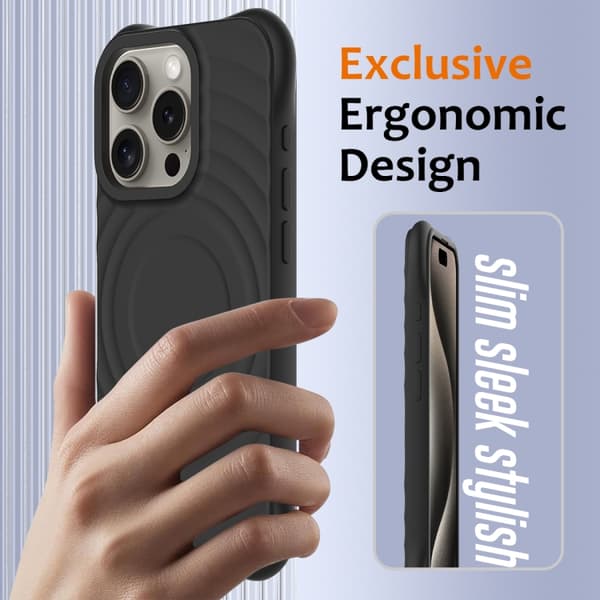 iPhone 16 Pro Max Wave Texture MagSafe Magnetisk Flytande Silikon Skal Svart
