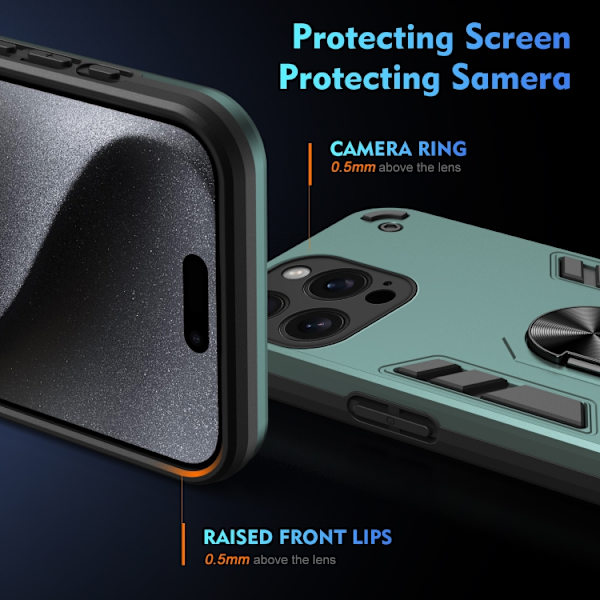 iPhone 16 Pro Max Shockproof Metallringhållare Skal Grön