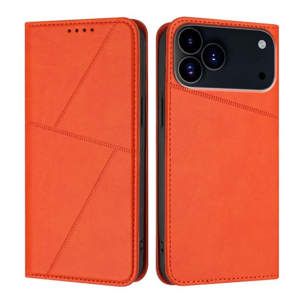 iPhone 18 Pro Max / iPhone 17 Pro Max Skal Läderfodral med Stark Magnet och Frostad Yta Orange