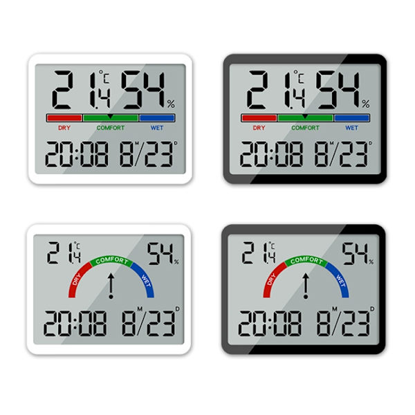Magnetisk LCD Digital Aalarm Klocka Stor Skärm Med Temperatur Fuktighet Display(9905 Vit)